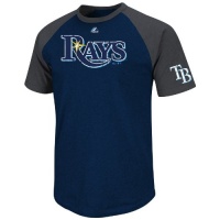 MLB Tampa Bay Rays Big Leaguer Fashion Crew Neck Ringer T-Shirt, Navy Heather/Charcoal Heather