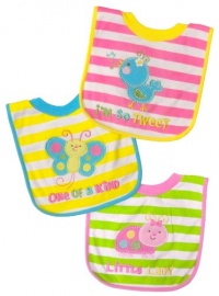 Neat Solutions 3 Pack Applique/ Print Interlock/ Knit Terry Pullover Bib, Girl