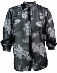 JM Collection by Jennifer Moore Calypso Floral Blouse 20W Black/White