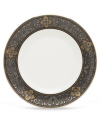 For nearly 150 years, Lenox has been renowned throughout the world as a premier designer and manufacturer of fine china. The Vintage Jewel pattern from Lenox's dinnerware and dishes collection evokes a more gracious era, combining pure white bone china with a dark, richly patterned band of muted gold, taupe, charcoal, and black, and accented with subtle touches of cobalt blue.