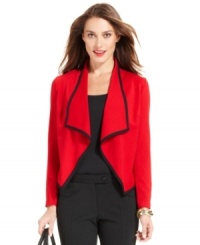 A mix between a blazer and a softly draped cardigan, NY Collection successfully combines the best of both worlds with this chic, contrast-trim topper.