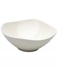 With the look of hand-thrown pottery in hard-wearing stoneware, the Swirl square vegetable bowl from Mikasa enhances casual meals with fuss-free elegance. A matte finish with glazed accents adds stylish distinction to pure white.