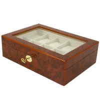 Watch Box 10 Watches Burlwood Finish Window Extra Clearance Large Cushions Lock Key