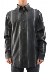 Tommy Bahama Men's Black and Gray Striped Button-Down Shirt