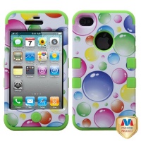 MYBAT IPHONE4AVHPCTUFFIM003NP Premium TUFF Case for iPhone 4 - 1 Pack - Retail Packaging - Rainbow Bigger Bubbles/Electric Green