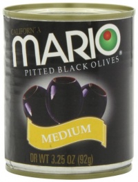 Mario Pitted Black Olives, Medium, 3.25-Ounce Cans, (Pack of 12)