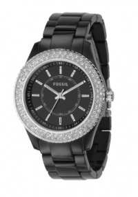 Fossil Women's ES2445 Black Resin Bracelet Black Glitz Analog Dial Watch