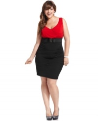 Look party-perfect in Trixxi's sleeveless plus size dress, defined by a fitted silhouette.