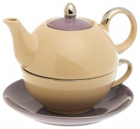 Yedi Houseware Classic Coffee and Tea Siena Tea For One with Saucer, Beige/Purple