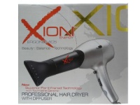 xion Energy Professional Hair Dryer With Diffuser. Ergonomics, Beauty, Balance, Technology. Low EMF. Quiet speed motor. Ionic. 2-speed. Ceramic heater. Light weight. Ergonomically designed.