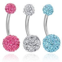 Lot of 3 Pieces Belly Ring Swarovski Crystal Belly Button Rings 14G (1.6~mm) 3/8(10~mm) Clear ,Light Blue ,Pink