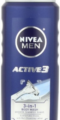 Nivea For Men Active3 Body Wash for Body, Hair & Shave, 16.9-Ounce Bottles (Pack of 3)