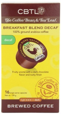 CBTL Breakfast Blend Decaf Brew Coffee Capsules By The Coffee Bean & Tea Leaf, 16-Count Box