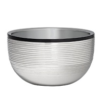 Putting a glamorous spin on cocktail hour, Vera Wang's Debonair nut bowl is a sleek, art deco-inspired piece featuring ribbed stainless steel and slick black enamel.