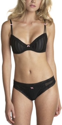 Betsey Johnson Women's Zipper Stripe Lo-Rise Wide Side Thong, Raven Black, Medium