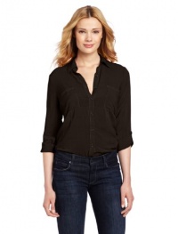 Splendid Women's Double Pocket Shirt, Black, Medium