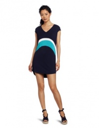 Three Dots Women's Colorblock Tunic dress, Night Iris/ White/Tahitian Teal, X-Small