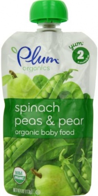 Plum Organics Baby Second Blends, Spinach, Peas and Pear, 4.0-Ounce Pouches (Pack of 12)