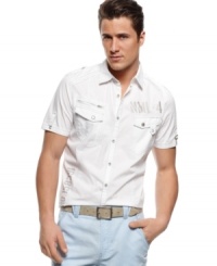 Recruit this military-inspired shirt from INC International Concepts for a cool summer look.