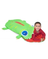 Ack, an alligator! Don't worry, this fun sleeping bag from Melissa and Doug will keep him cozy and warm when he's ready for some sleepover fun.