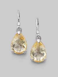 From the La Petite Collection. A brilliantly faceted canary crystal teardrop in a three-prong sterling silver setting. Canary crystal Sterling silver Length, about 1¼ Width, about ½ French earwires Imported 