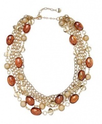 Alfani Necklace, 18 Gold-Tone Brown Bead Multi-Chain Necklace