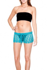 Womens Cute Dana Crochet Short Shorts Swimsuit Cover Up Aqua XSmall