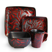 American Atelier Daisy Red 16-Piece Dinnerware Set