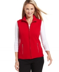 Perfect for working out or taking a brisk walk in cooler climates, this petite fleece vest from Karen Scott goes the distance!