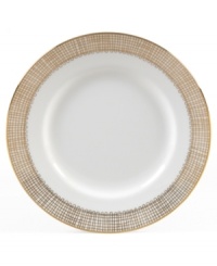 Like fine mesh ribbons, a crisscross of gold bands with platinum accents create this delightfully rustic dinnerware pattern. A beautiful way to bring homespun charm to formal events or exquisite style to every meal.