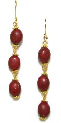 Rachel Reinhardt Caroline 14k Gold Plated Tiered Dangle Earring with Gold Veined Red Turquoise Beads