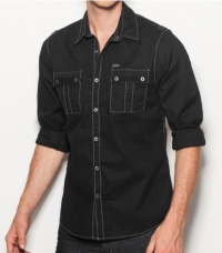 G by GUESS Allan Long-Sleeve Shirt, JET BLACK (LARGE)