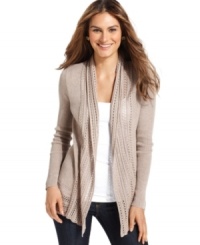 This chic crocheted petite cardigan from Elementz adds a perfect layer of warmth and style to your look.