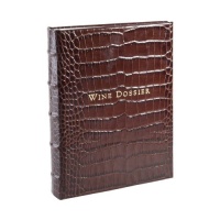 Wine Dossier, Genuine Crocodile Embossed Leather, Tabbed Pages, Brown