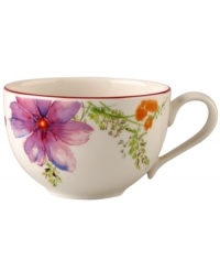 Prolong spring with the lively Mariefleur teacup. Splashy colors adorn premium white porcelain edged in red and designed for everyday dining. Mix and match with New Cottage dinnerware, also by Villeroy & Boch.