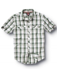 This short-sleeved, plaid, button-down Quiksilver shirt can be paired with khakis or jeans for a crisp, put-together style.