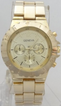 Geneva Quartz Chronograph-Style Look Gold Band N Dial