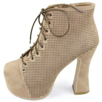 Bumper Lueza-07 Light Tan Leatherette Lace Up Booties, Size: 5.5 (M) US [Apparel]