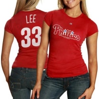 MLB Majestic Philadelphia Phillies #33 Cliff Lee Ladies Red Player T-shirt