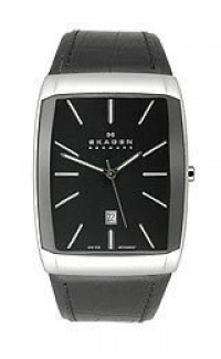 Skagen Black & Silver Tone Swiss Rectangle Men's watch #984SLBB