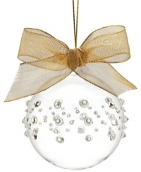 Let it shine! Boasting beautiful clear glass with accents that light up, this ball ornament from Lenox offers a beautiful addition to your tree. With gold bow and hanging thread.