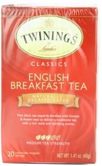 Twinings English Breakfast Tea, Decaffeinated, Tea Bags, 20-Count Boxes (Pack of 6)