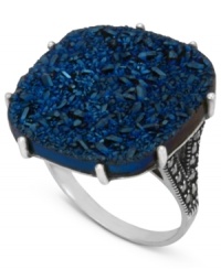 Beautiful in blue. Genevieve & Grace's square ring, set in sterling silver, is adorned with blue druzy and glittering marcasite for a look that's truly stunning. Approximate width: 3/4 inch. Size 7.