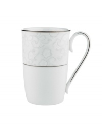 A sweet lace pattern combines with platinum borders to add graceful elegance to your tabletop. The classic shape and pristine white shade make this accent mug a timeless addition to any meal. From Lenox's dinnerware and dishes collection.