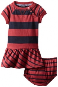 Nautica Sportswear Kids Baby-girls Infant Short Sleeve Stripe Dress, Deep Red, 24 Months