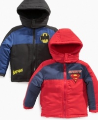 Your son will feel warm and protected wearing his favorite superhero's hooded jacket.