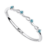 Contessa Bella Fancy Genuine 18k White Gold Plated Aqua Blue Swarovski Austrian Crystal Elements Wave Swirl Women Thin Stackable Hinged Bangle Bracelet Elegant Silver Color Crystal Fashion Jewelry