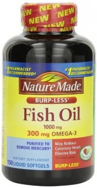 Nature Made Burp-less Fish Oil, 1000 Mg, 300 mg Omega-3, 150 Liquid Softgels