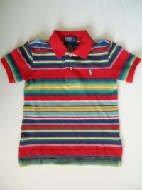 Polo Ralph Lauren Toddler Striped Polo Shirt in Red Multi; Turquoise Blue Pony (2T / Toddler)