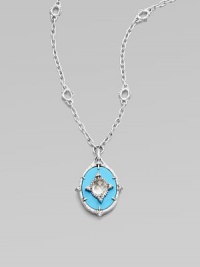 From the Oasis Collection. A gorgeous design of textured sterling silver punctuated by oval-shaped turquoise, luminous white sapphires, and crystal, suspended from a delicate chain.Turquoise, white sapphire, crystal Sterling silver Pendant length, about 1 Chain length, about 17 Imported